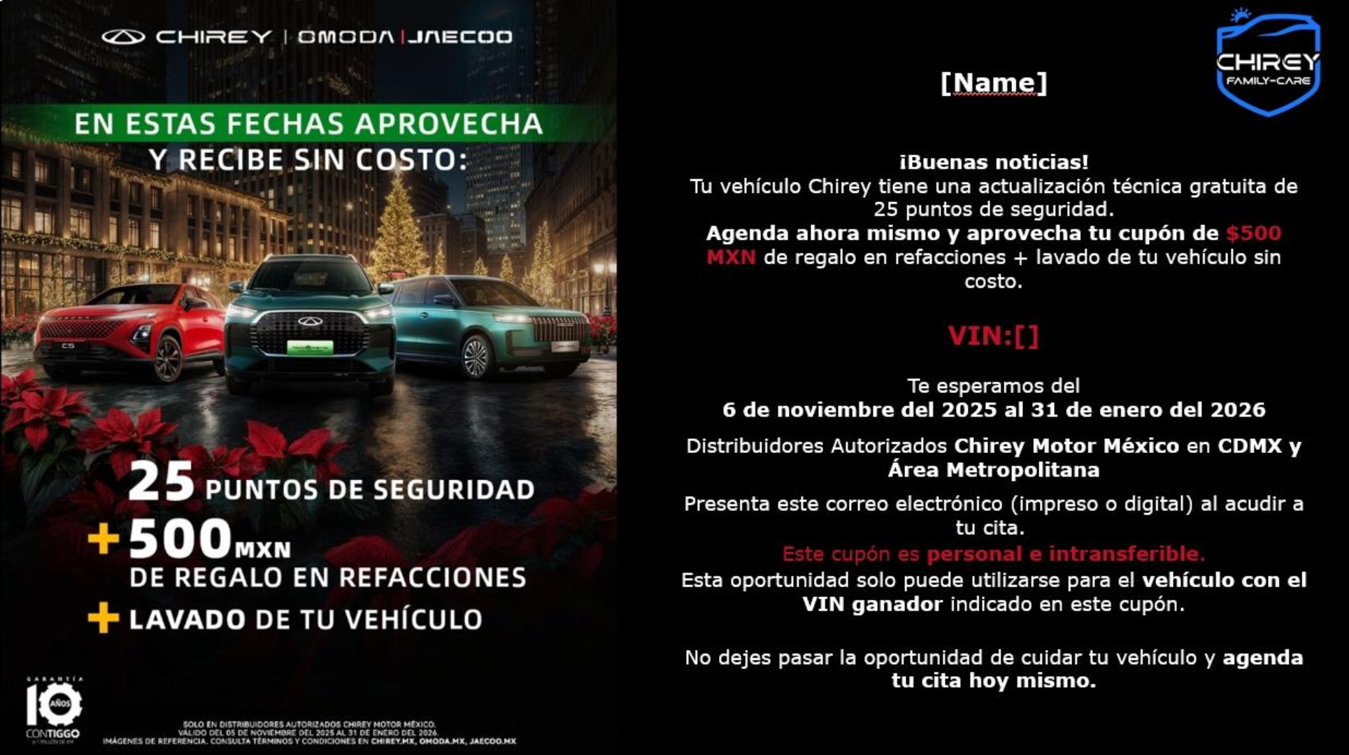Chirey Motor México activa su campaña “Chirey Family Care 2025” con beneficios exclusivos para propietarios